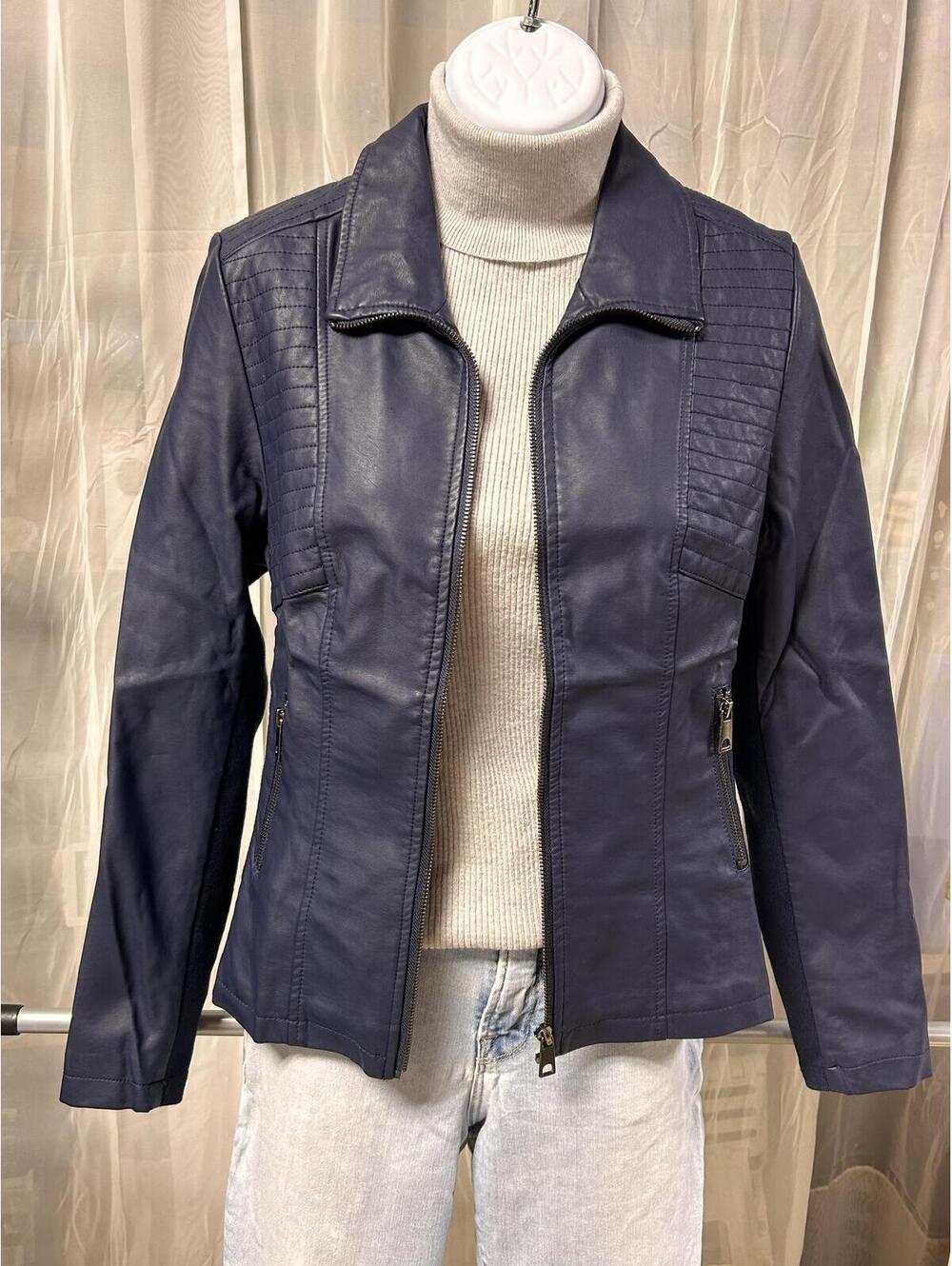 Rampage Womens Blue Faux Leather Moto Biker Jacket Size XS